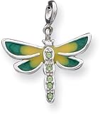 Cubic Zirconia And Enamel Dragonfly Charm, Sterling Silver