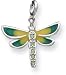 Cubic Zirconia And Enamel Dragonfly Charm, Sterling Silver