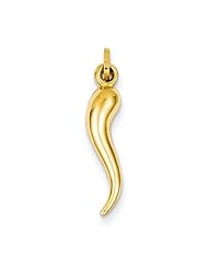 14K Yellow Gold Medium Classic Cornicello Italian Horn Charm Pendant 31mm Tall and 6mm Wide