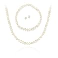 Sterling Silver 5.5-6mm Genuine Freshwater Cultured White Pearl Necklace Bracelet & Stud Earrings Set