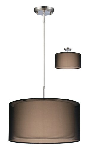 Z-Lite 144-18BK Nikko Three Light Pendant, Metal Frame, Brushed Nickel Finish and Black Shade of Organza Material On Sale