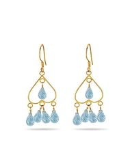 10.00 Cts Aquamarine Briolette AA Earrings in 18K Yellow Gold