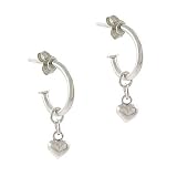 Sterling Silver .925 Dangle Half Hoop Puffed Heart Charm Earrings