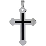 Stainless Steel Black Enameled Gothic Cross Pendant, 30 in. Bead Chain included