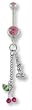 DANGLING SILVER AND GEM PINK CHERRY BELLY RING