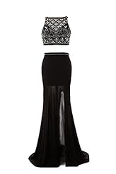 Sexy Chiffon Beaded  Sequined Jeweled Slit Prom Dress  With Rhinestones