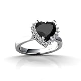 14K White Gold Genuine Heart Black Onyx and Diamond Ring