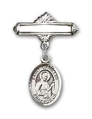 Sterling Silver Baby Badge with St. Camillus of Lellis Charm and Polished Badge Pin