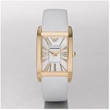 Emporio Armani Women's Watch White Leather Band, Gold Trim & Pearl Face