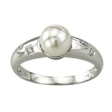 1/10 Carat Cultured Pearl 14k White Gold Diamond Ring