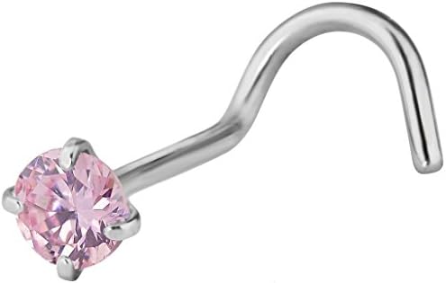 20g Surgical Steel 3 mm Stainless Steel Cubic Zirconia Crystal Nose Screw 1 PCS Light Pink