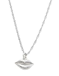 Sterling Silver One Sided Polished Lips Charm with Thin Singapore Necklace