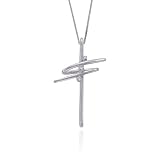 3 Cubic Zirconia Cross Pendant 0.01 ct. in Sterling Silver with Chain