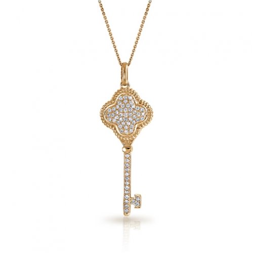 Bling Jewelry 14K Gold Vermeil Diamond Pave Clover Key Pendant 18