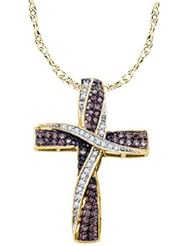 14k Yellow Gold Cognac-brown Colored & Natural White Diamond Roman Cross Christian Crucifix Womens Ladies Fashion Pendant with 18" Chain - .55 (1/2) Ct.t.w.