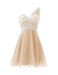 One Shoulder Short Chiffon Beaded Crystal Homecoming Dress/Bridesmaid Dress 