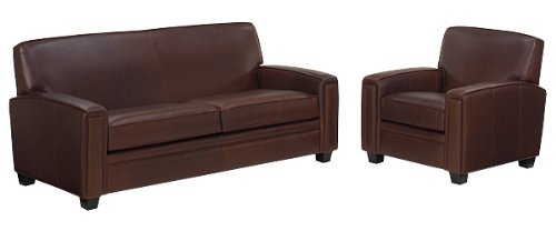 Burton Designer Style Soho Style Two Seat Leather Sofa Group: Burton Designer Style Leather Queen Sleeper Sofa & Recliner Set