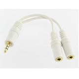 3.5mm Stereo Audio Jack (Male) splitter to Dual 3.5mm Stereo Adapter (Female) - White