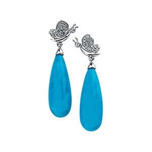IceCarats Designer Jewelry 14K White Gold Genuine Turquoise Briolette And Diamond Earring. Pair 1/6 Ct Tw