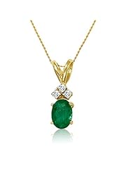 14K Yellow Gold Oval Emerald and Three Diamond Pendant ( 3/4ct tgw 18" chain)