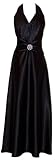 Rhinestone Pin Satin Satin Halter Gown Holiday Formal Bridesmaid Prom Dress, XS, Black