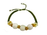 Hand-Tied Natural Jade Bead Yellow Knot-Linked Bracelet with Adjustable Cord