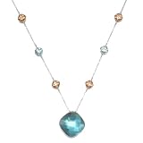 Sterling Silver Large Cushion-Cut Aqua Briolette w/ Multi-Station Chocolate and Aqua Necklace