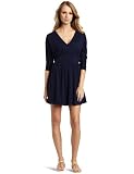 Bobi Women's Long Sleeve V-Neck Dress With Wide Waistband