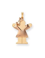 14k Two-Tone Puffed Girl with Bow on Left Engravable Charm Cyber Monday Special