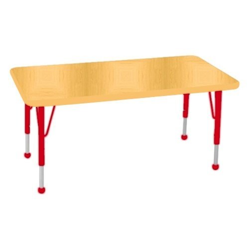 Early Childhood Resource ELR-14107-MMRD-TB 24 in. x 48 in. Maple Rectangular Adjustable Activity Table with Maple Edge and Red Toddler Leg Ball Glides