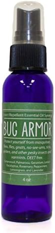 BUG ARMOR DEET-Free Natural Insect Repellent (4 Oz) Cedarwood, Palmarosa, Geranium, Lemon Eucalyptus, Rosemary, Peppermint, Lemongrass, and Lavender Essential Oils.