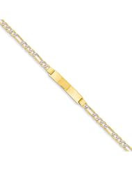 14k Gold and Rhodium 7in Pave Figaro ID Bracelet. Metal Wt- 4.61g
