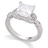 Rhodium Plated Sterling Silver 8mm Square CZ and Pave Ring
