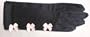 Nine Inch Black Spandex Nylon Prom and Wedding Gloves Trimmed with One Line Pink Satin Pearl Flowers for Women and Teens