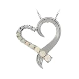 Sterling Silver Diamond-Accent Created-Opal Journey Off Center Heart Pendant with Rolo Chain, 18