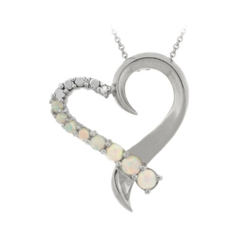 Sterling Silver Created Opal and Diamond Accent Journey Pendant, 18"