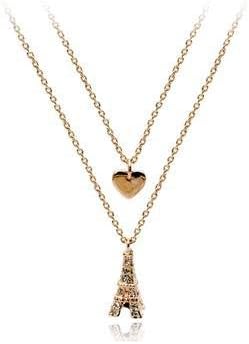 Y2CGems Italina Rigant 18K Gold Plated Rhinestone Zircon Iced Out Double Layered Heart Paris Eiffel Tower Pendant Long Necklace 18KRGP mexican silver jewelry