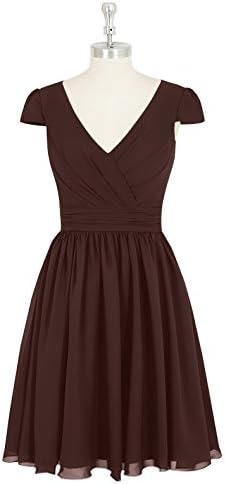 Emyrin A-line Chocolate Bridesmaid Dresses Chiffon V Neckline Zipper Up Back