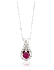 10k White Gold Teardrop Created Ruby Diamond Pendant Necklace (1/17 cttw, I-J Color, I2-I3 Clarity), 18