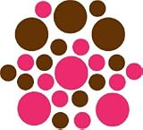 Set of 30 - Chocolate Brown / Hot Pink Circles Polka Dots Vinyl Wall Graphic Decals Stickers