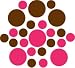 Set of 30 - Chocolate Brown / Hot Pink Circles Polka Dots Vinyl Wall Graphic Decals Stickers