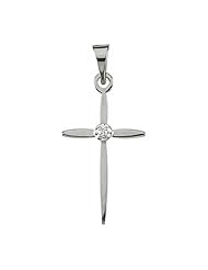 14k White Gold Tapered Diamond Center Cross Pendant
