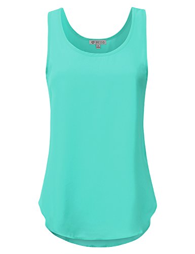 DRESSIS Women's Sleeveless Scoop Neck Chiffon Hi Low Tank Top S-3XL (23 Colors)