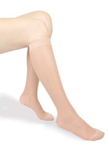 Pintoli Style 1007 Women's Ultra Sheer Moderate Compression Socks, 15-20mmHg, Knee High, Nude, Medium Size