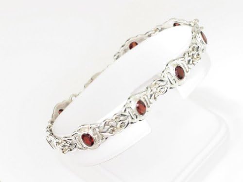 7.5" Antique Style 925 Sterling Silver Garnet Knot Link Bracelet