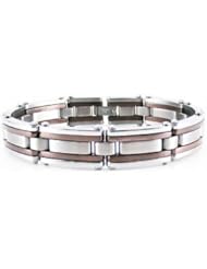 Stainless Steel Double Link Bracelet with Immerse Plating 08.50 Inch Chocolate Immerse lating B890