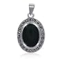 .925 Sterling Silver Oval Shaped Black Onyx Marcasite 38mm x 19mm Pendant Charm