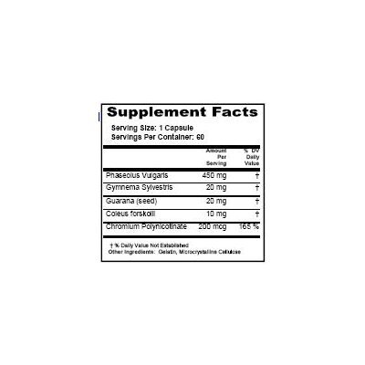Nextrene -Carb Blocker with White Kidney Bean Extract (Phaseolus Vulgaris) / Gymnema Sylvestris Guarana (Seed), Coleus Forskolii, Chromium Polynicotinate - 60 Capsules