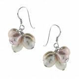 Genuine Freshwater Cultured White Peach and Pink Multicolor Pearl Silver Oval Five Cluster Earrings