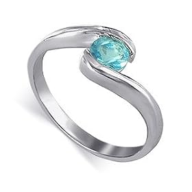 Solitaire .925 Sterling Silver Band Blue Topaz Cubic Zirconia Promise Ring by Gem Avenue